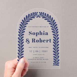 Mexican Blue Talavera Wedding Acrylic Invitations