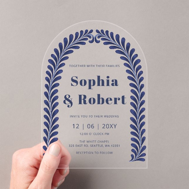 Mexican Blue Talavera Wedding Acrylic Invitations (Insitu (Handheld))