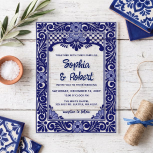 Mexican Blue Talavera Wedding Acrylic Invitations