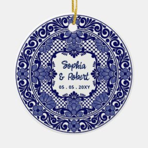 Mexican Blue Talavera Wedding Ceramic Tree Decoration
