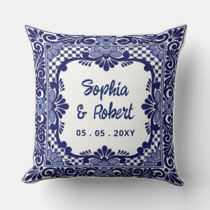 Mexican Blue Talavera Wedding Cushion