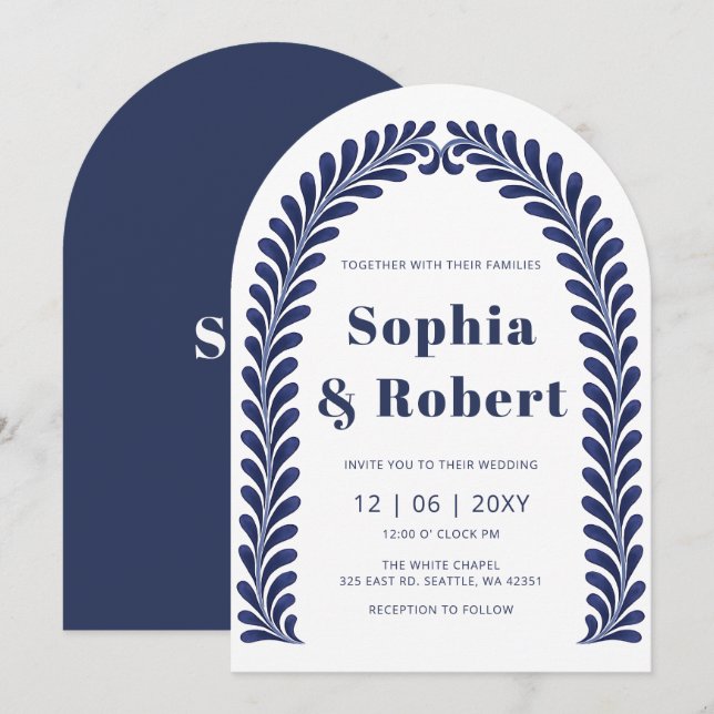 Mexican Blue Talavera Wedding Invitation (Front/Back)