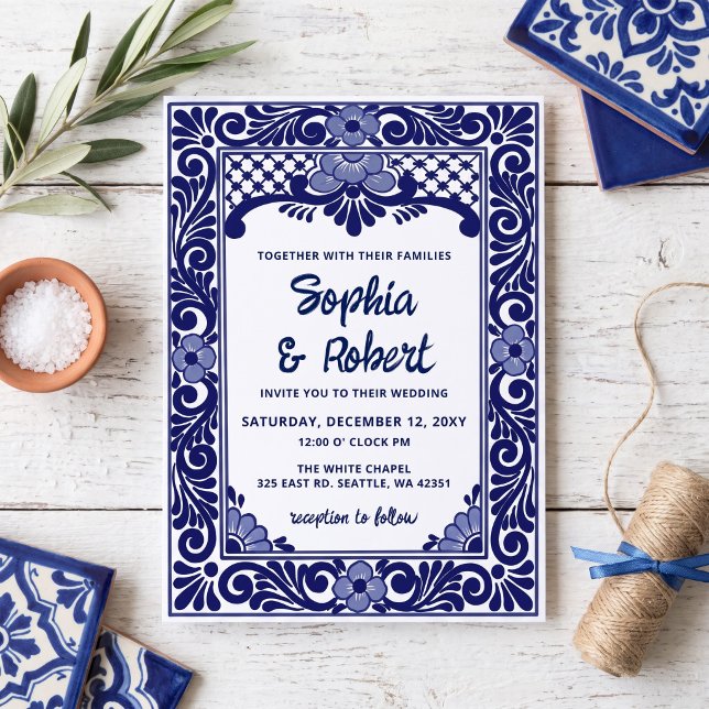 Mexican Blue Talavera Wedding Invitation (Mexican Blue Talavera Wedding Invitation)