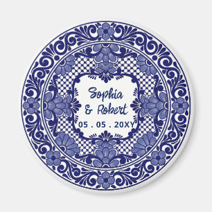 Mexican Blue Talavera Wedding Magnet