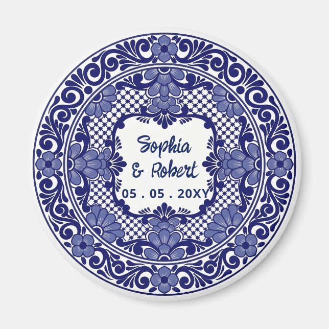 Mexican Blue Talavera Wedding Magnet (Front)