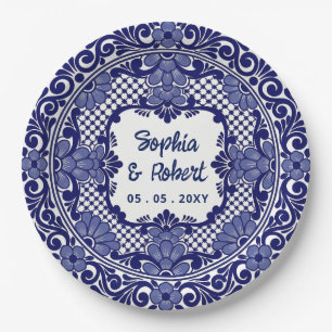 Mexican Blue Talavera Wedding Paper Plate