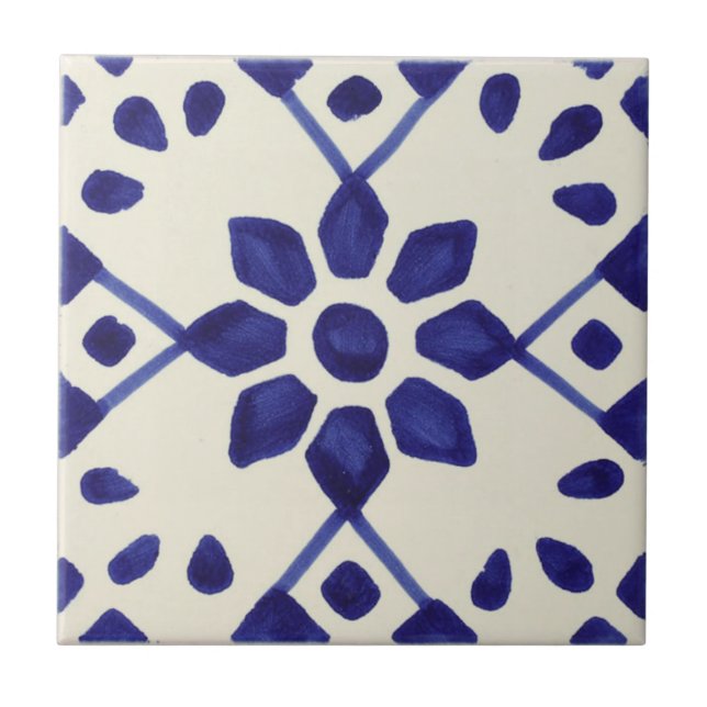 Mexican Blue & White Hand Painted Tile (Front)