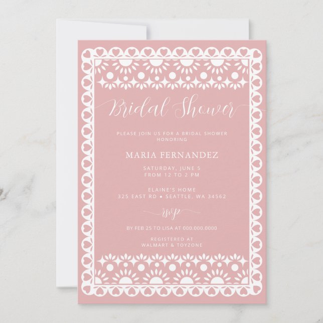 Mexican Blush Papel Picado Boho Bridal Shower Invitation (Front)