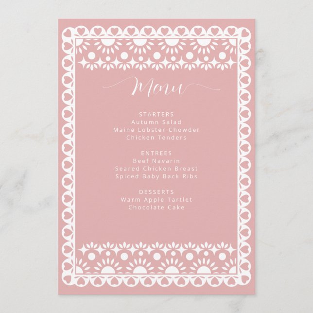 Mexican Blush Papel Picado Boho Bridal Shower Menu (Front)
