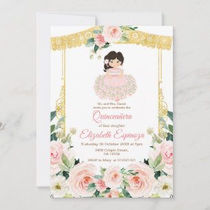 Mexican Blush Pink Flowers Quinceanera Mis Quince  Invitation