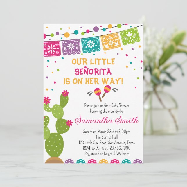 Mexican Boho Fiesta Baby Shower Invitation (Standing Front)
