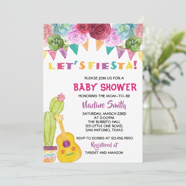Mexican Boho Fiesta Baby Shower Invitation (Standing Front)