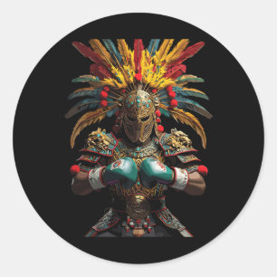 Mexican Boxing Aztec Warrior Power Classic Round Sticker