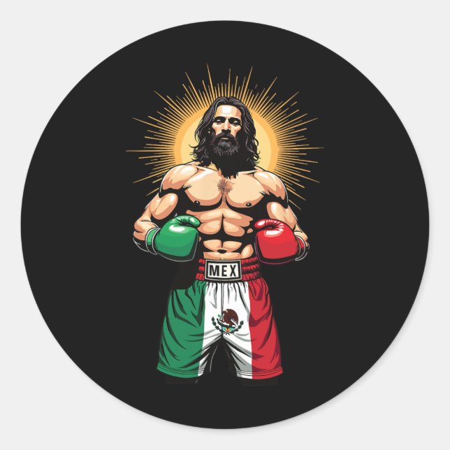 Mexican Boxing Jesus Christ Mex Boxing Shorts  Classic Round Sticker (Front)