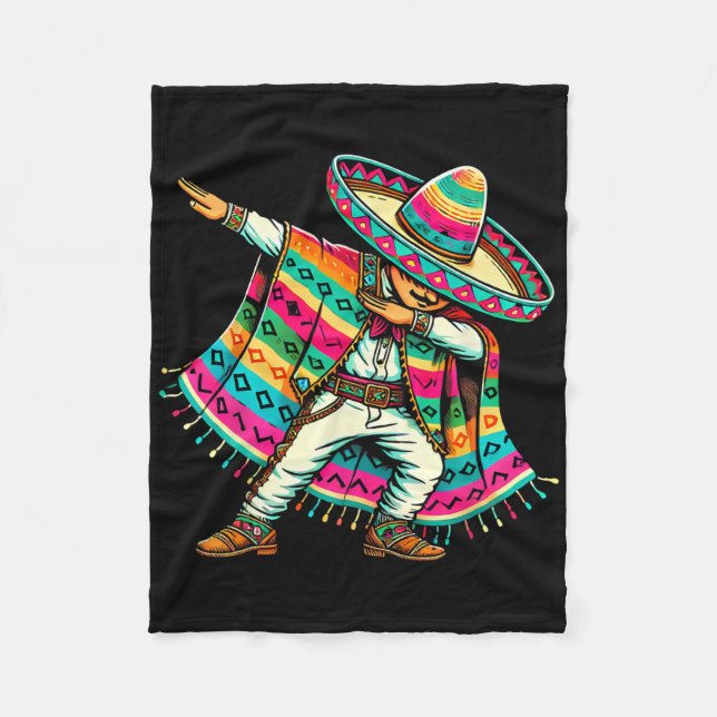 Mexican Boy Dabbing In Poncho Cinco De Mayo Fiesta Fleece Blanket (Front)