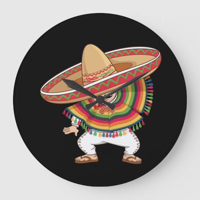 Mexican Boy Dabbing Poncho Cinco de Mayo Large Clock (Front)