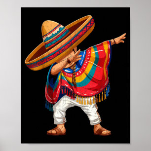 Mexican boy dabbing poncho cinco de mayo moustache poster