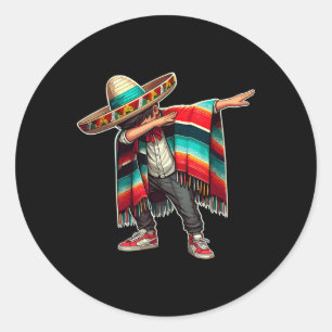 Mexican Boy Dabbing Poncho Funny Cinco De Mayo Par Classic Round Sticker