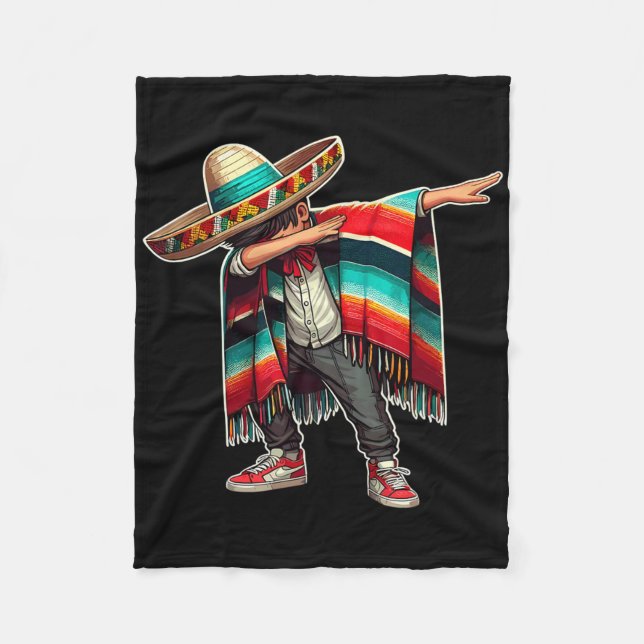 Mexican Boy Dabbing Poncho Funny Cinco De Mayo Par Fleece Blanket (Front)