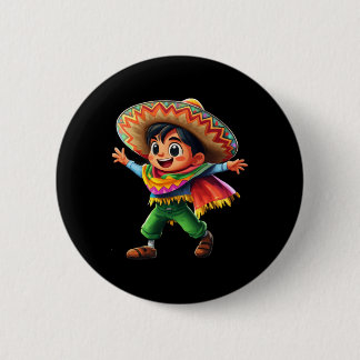 Mexican Boy Fiesta Poncho Cinco De Mayo Kids Celeb 6 Cm Round Badge