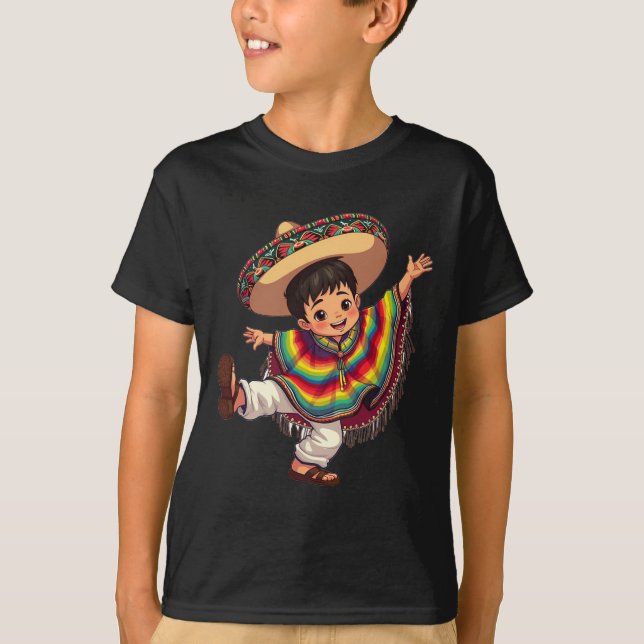 Mexican Boy Poncho Cinco De Mayo Outfit Mexican Bo T-Shirt (Front)