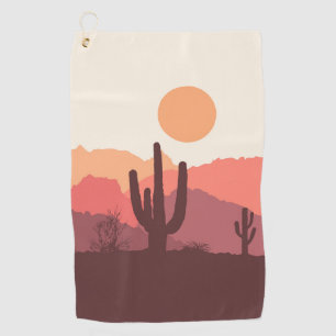 Mexican burgundy and orange desert landscape golf towel