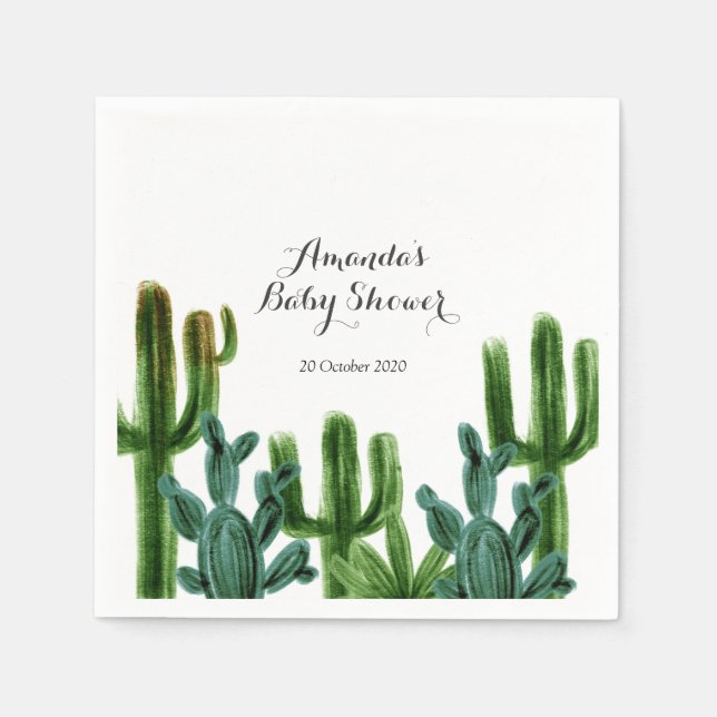 Mexican Cactus Baby Shower Paper Party Napkins (Front)