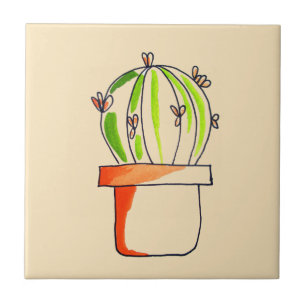 Mexican cactus cute desert art tile