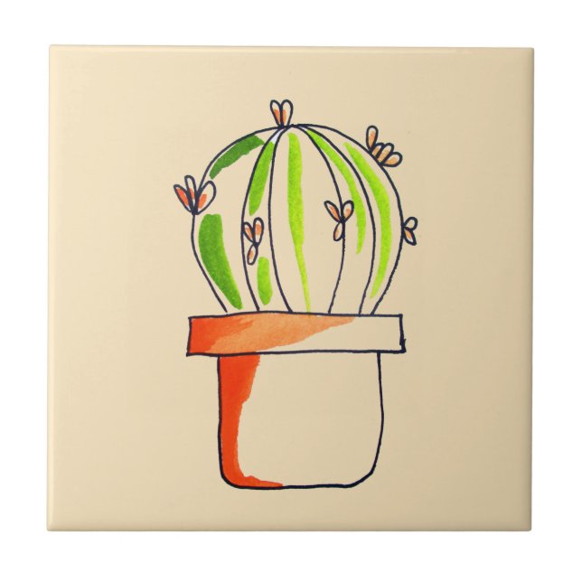 Mexican cactus cute desert art tile (Front)