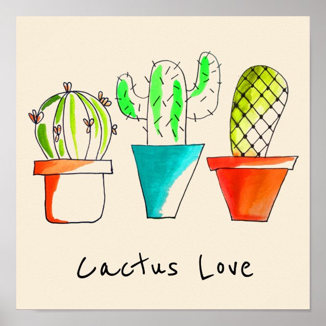 Mexican cactus cute illustration art poster (Front)