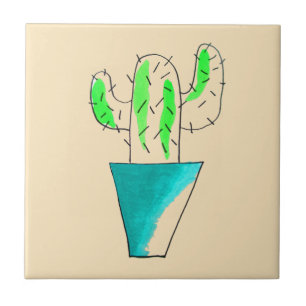 Mexican cactus cute saguaro art tile
