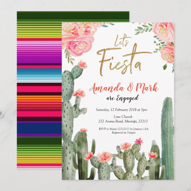 Mexican Cactus Fiesta Engagement Party Invitation (Front/Back)
