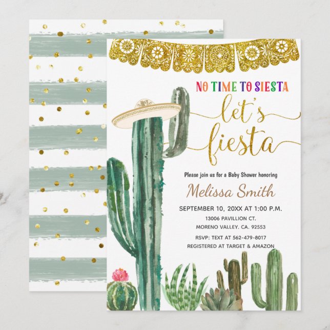 Mexican Cactus Let's Fiesta Baby Shower  Invitation (Front/Back)