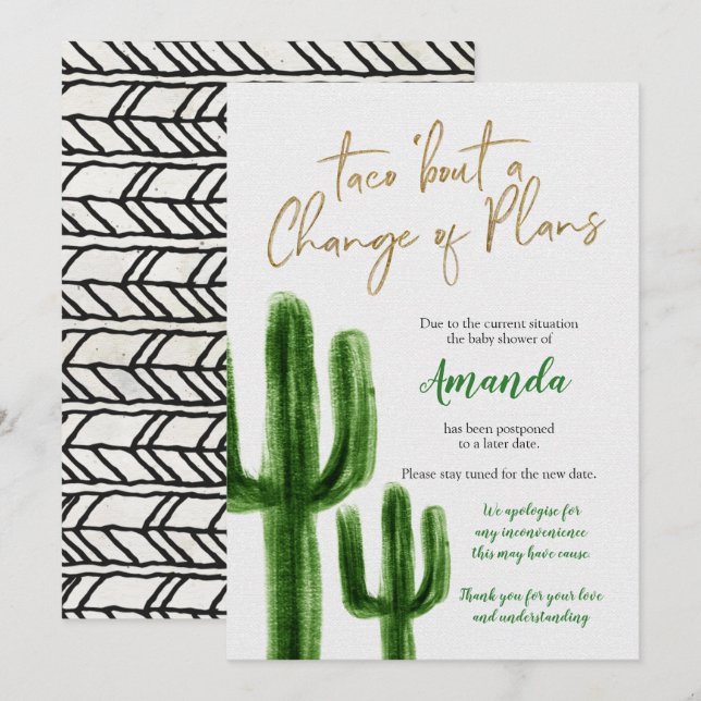 Mexican Cactus Postponed Baby Shower Announcement (Front/Back)