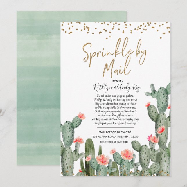 Mexican Cactus Sprinkle by Mail Baby Shower Invitation (Front/Back)