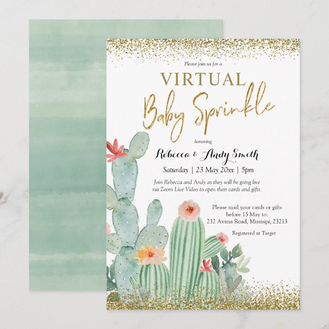 Mexican Cactus Virtual Baby Sprinkle Invitation (Front/Back)