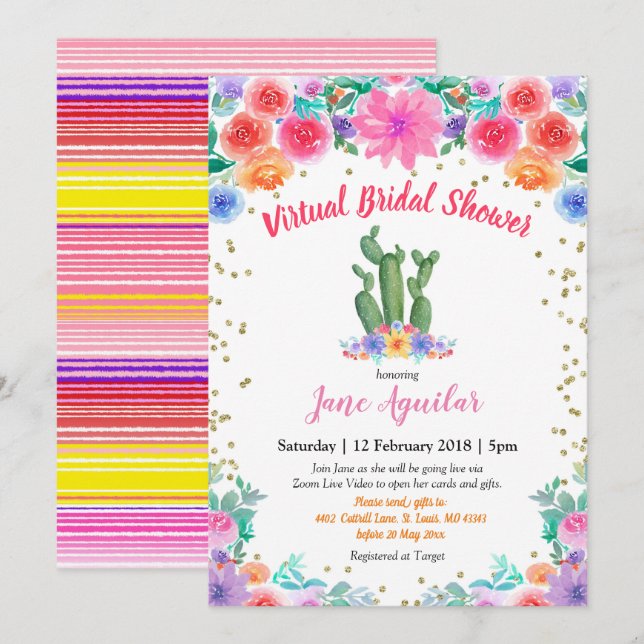 Mexican Cactus Virtual Bridal Shower Invitation (Front/Back)