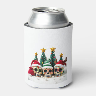 Mexican Calavera Santa Flower Sugar Skull Christma Can Cooler