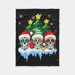 Mexican Calavera Santa Flower Sugar Skull Christma Fleece Blanket