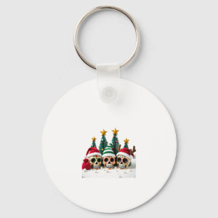 Mexican Calavera Santa Flower Sugar Skull Christma Key Ring