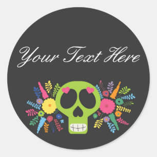 Mexican Calavera Sugar Skull Floral Edgy Boutique Classic Round Sticker
