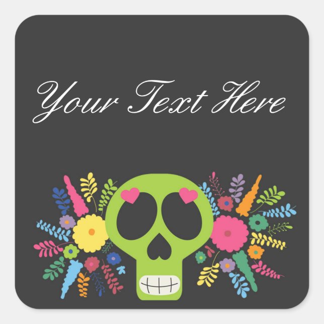 Mexican Calavera Sugar Skull Floral Edgy Boutique Square Sticker (Front)