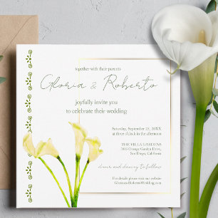 Mexican Calla Lily & Gold Minimalist Wedding Invitation