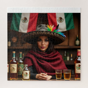 Mexican Cantina Portrait — Woman in Charro Sombrer Jigsaw Puzzle