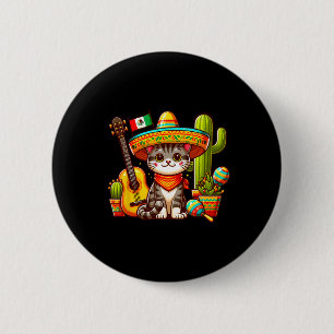 Mexican Cat Cinco De Mayo Kitten Let's Fiesta Viva 6 Cm Round Badge