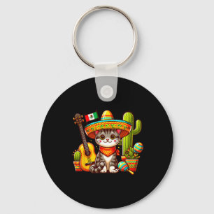 Mexican Cat Cinco De Mayo Kitten Let's Fiesta Viva Key Ring