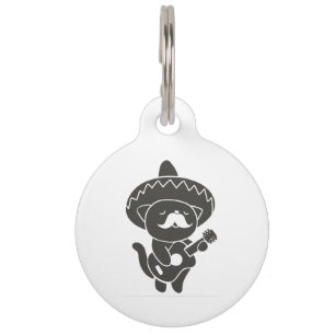 Mexican cat with guitar - Choose background color Pet Tag