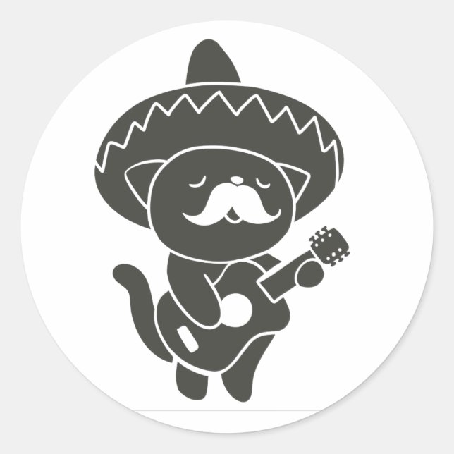 Mexican cat with guitar - Choose background colour Classic Round Sticker (Front)