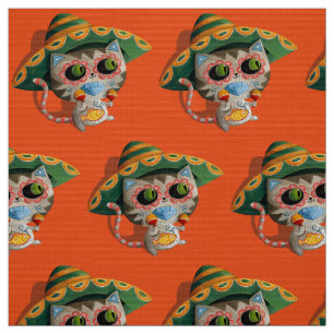 Mexican Cat with Sombrero Fabric
