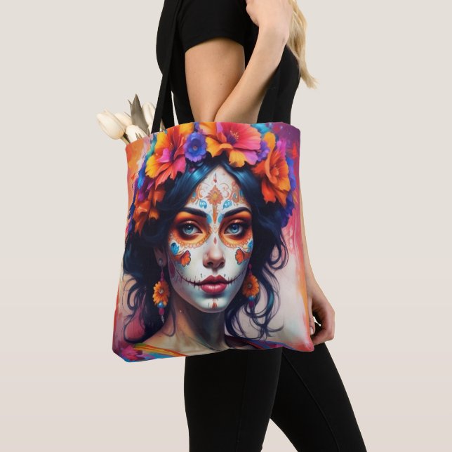 Mexican Catrina watercolor Tote Bag (Close Up)